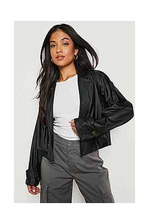 Boohoo Petite Pu Cropped Utility Trench Coat