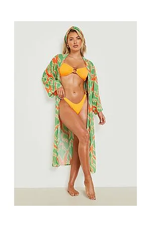 Boohoo Printed Short Sleeve Beach Kimono With Headband