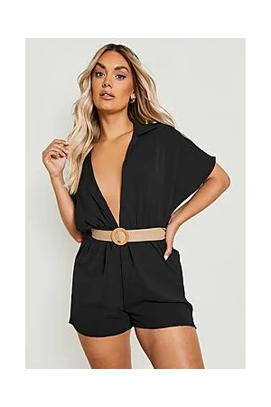 Boohoo Plus Raffia Belted Playsuit