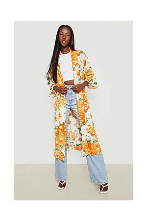 Boohoo Floral Print Belted Kimono