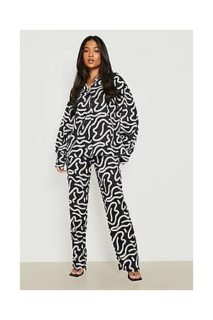 Boohoo Petite Abstract Printed Satin Trousers