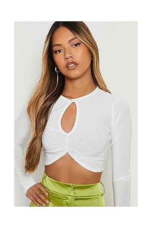 Boohoo Petite Slinky Twist Long Sleeve Crop Top