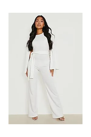 Boohoo Petite Belted Cape Sleeve Jumpsuit