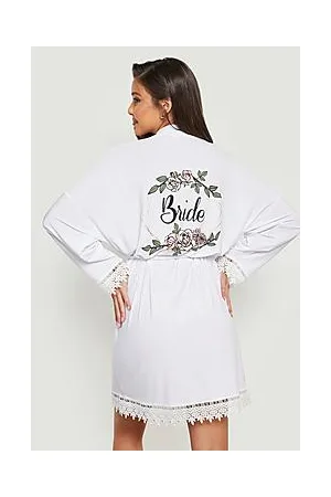 Boohoo Bride Foil Floral Print Lace Trim Robe