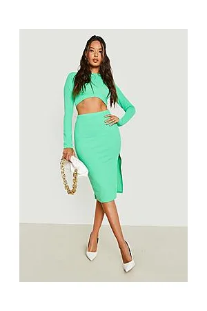 Boohoo Ribbed Under Bust Detail Crop & Midi Skirt