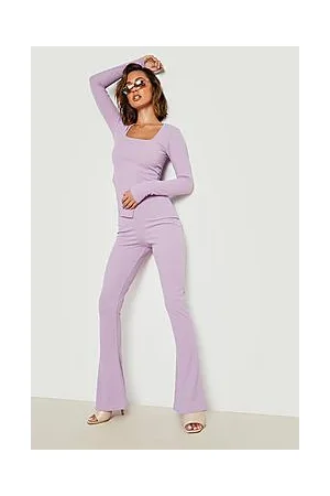 Boohoo Ribbed Square Neck Top & Skinny Flare