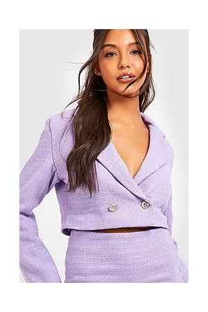 Boohoo Gold Button Boucle Cropped Blazer