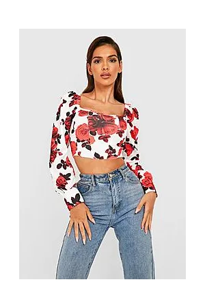 Boohoo Rose Floral Print Puff Print Corset Top