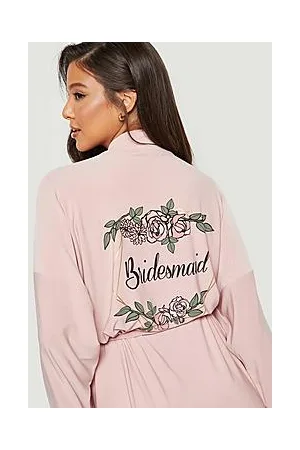Boohoo Bridesmaid Foil Floral Print Lace Trim Robe