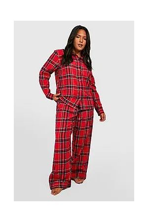 Boohoo Plus Christmas Brushed Tartan Check Shirt and Trouser Pyjama Set