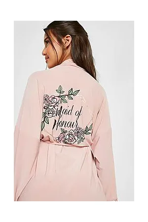 Boohoo Maid Of Honour Foil Floral Lace Trim Robe