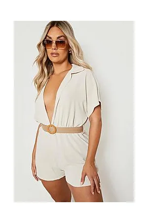 Boohoo Plus Raffia Belted Playsuit