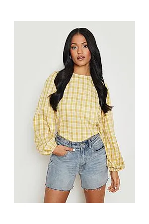 Boohoo Tall Check Puff Sleeve Smock Top