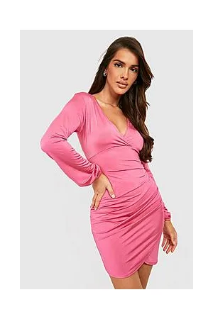Boohoo Slinky Wrap Long Sleeve Mini Dress