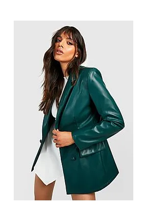Boohoo Leather Look Double Breasted Blazer