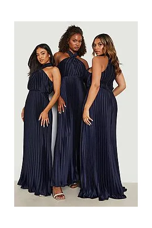 Boohoo Tall Bridesmaid Halter Neck Plisse Maxi Dress
