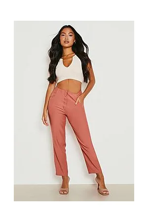 Boohoo Petite Woven Button Tapered Tailored Trousers