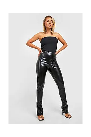Boohoo Split Hem High Waisted Leather Look Leggings
