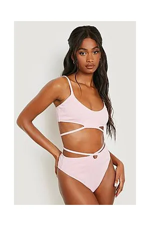 Boohoo Crinkle High Leg High Waist Tie Bikini Brief
