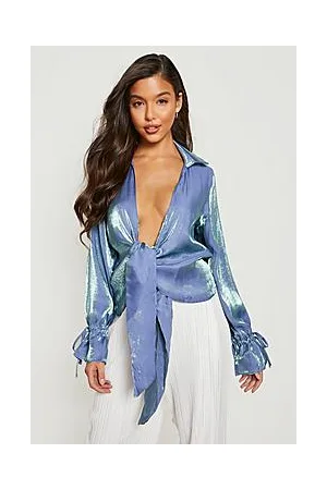 Boohoo Shimmer Drape Detail Plunge Top