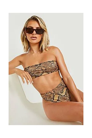 Boohoo Snake Print Bandeau High Waist Bikini Set