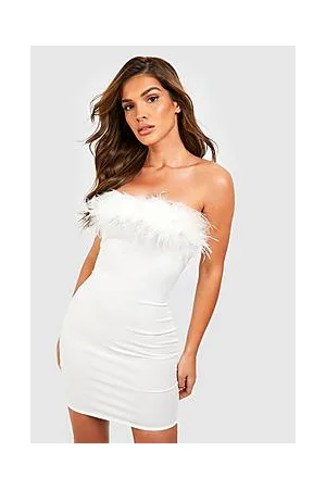 Boohoo Bandeau Feather Mini Bodycon Party Dress