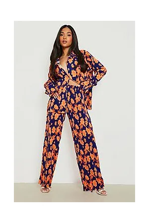 Boohoo Petite Bright Floral Plisse Trouser