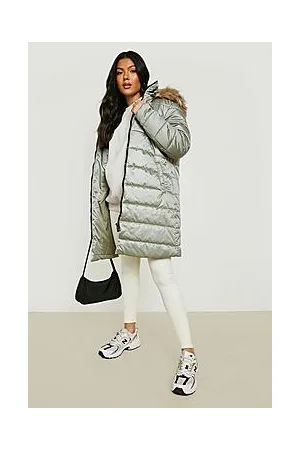 Boohoo Maternity Padded Faux Fur Trim Coat