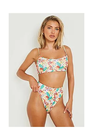 Boohoo Abstract Multi Scoop High Waist Bikini Set