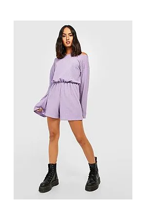 Boohoo Crinkle Rib Flare Sleeve Playsuit
