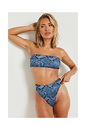 Boohoo Snake Print Bandeau High Waist Bikini Set