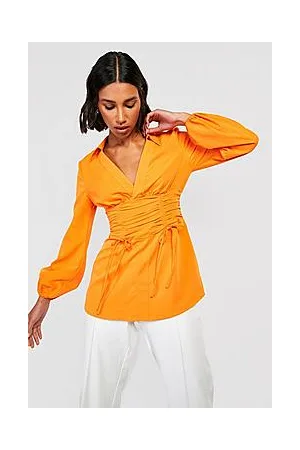 Boohoo Ruched Waist Corset Detail Tailored Shirt