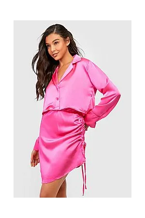 Boohoo Satin Crop Shirt & Ruched Mini Skirt
