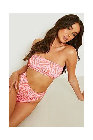 Boohoo Abstract Multi Bandeau High Waist Bikini Set