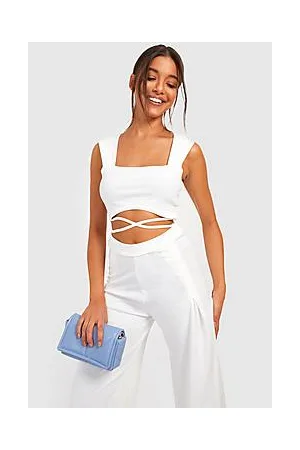 Boohoo Tie Waist Square Neck Crop & Wide Leg Trouser