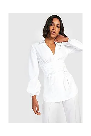 Boohoo Ruched Waist Corset Detail Tailored Shirt
