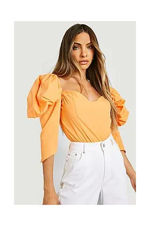 Boohoo Puff Shoulder Sweetheart Neck Bodysuit