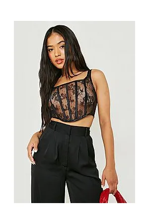 Boohoo Petite Lace Mesh Corset Top