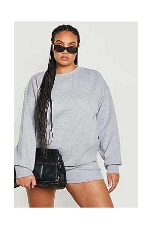 Boohoo Plus Embroidered Sweat Short Tracksuit