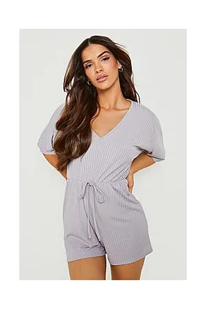 Boohoo Flared Sleeve Rib Playsuit