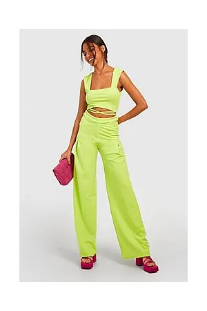Boohoo Tie Waist Square Neck Crop & Wide Leg Trouser