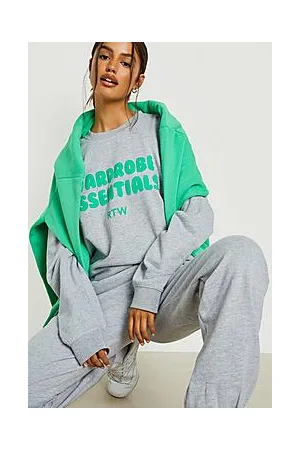 Boohoo Wardrobe Essentials Slogan Sweater Tracksuit