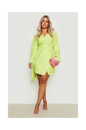Boohoo Plus Satin Feather Detail Wrap Dress