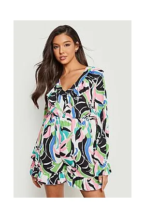 Boohoo Abstract Frill Detail Woven Playsuit