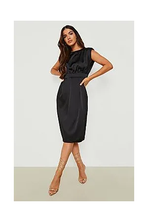 Boohoo Shoulder Pad Satin Wrap Dress