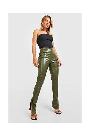 Boohoo Split Hem High Waisted Leather Look Leggings