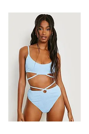 Boohoo Crinkle High Leg High Waist Tie Bikini Brief