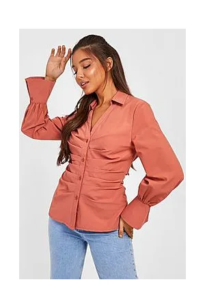 Boohoo Ruched Front Split Cuff Shirt