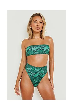 Boohoo Snake Print Bandeau High Waist Bikini Set