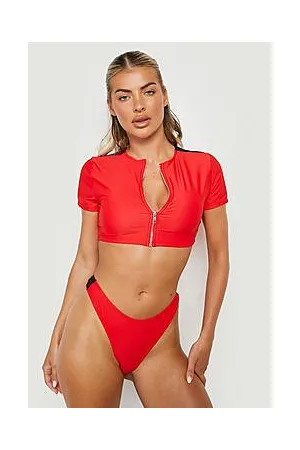 Boohoo Stripe High Waist High Leg Bikini Brief